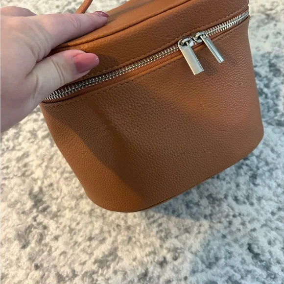 Tan PU Makeup Pouch with Silver Zipper - Picture 2 of 5